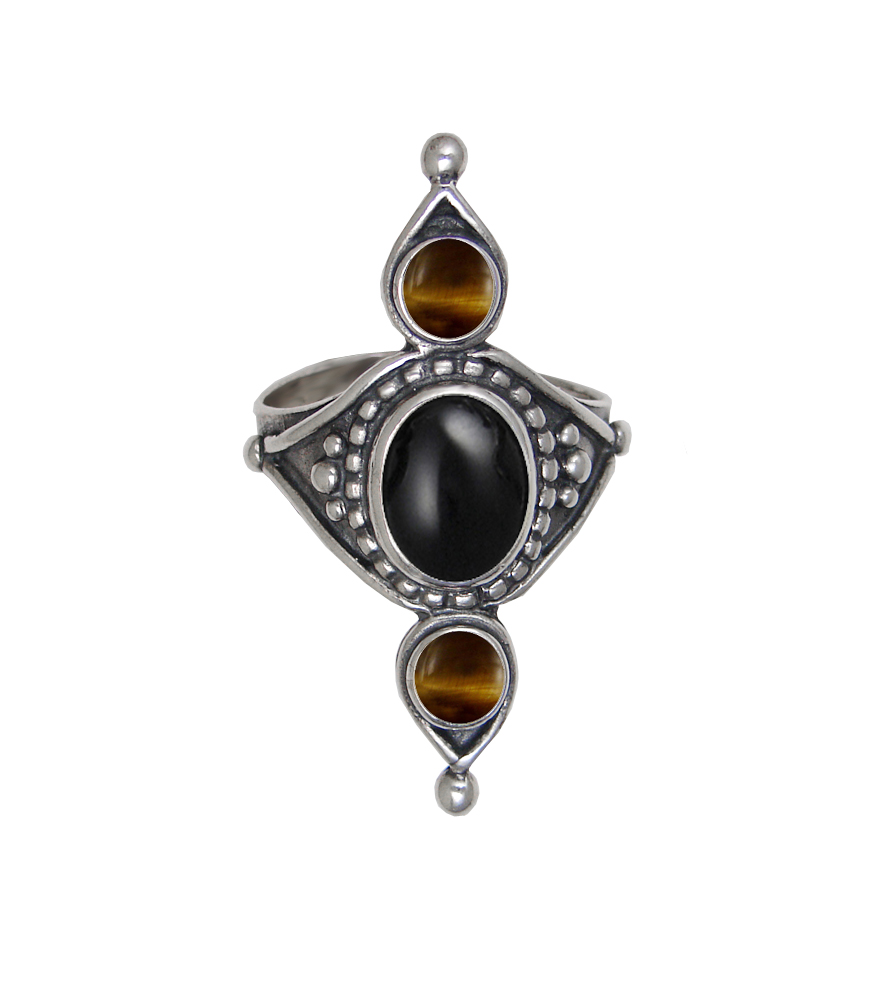 Sterling Silver Royal Ring With Black Onyx And Tiger Eye Size 10 Sterling Silver Royal Ring With Black Onyx And Tiger Eye Size 10